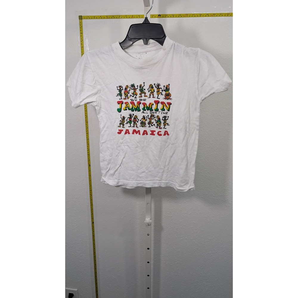 Vintage Jamaica We Be Jammin All Deh Time White Graphic T-Shirt Small